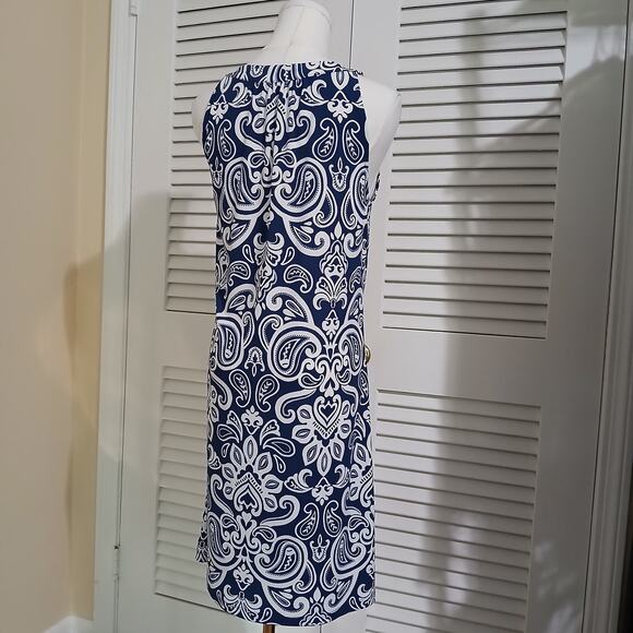 Apt 9 Small Halter Style Beaded Rounded-v-Neck Royal Blue White paisley A-line - Picture 8 of 15